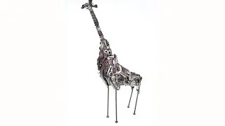Kinetic Giraffe Art Sculpture from Recycled Nuts and Bolts - 
