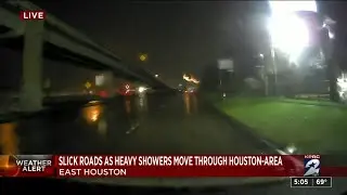 Rain pouring down in east Houston, ponding on roads and freeways