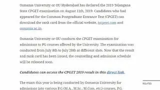 OU TS CPGET 2019 result declared; download rank card from tscpget ...