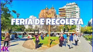 【4K】Buenos Aires Walk, FERIA de RECOLETA en Primavera | [Walking in Feria Plaza FRANCIA]