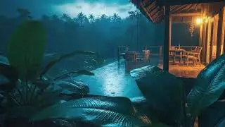 Drift to Sleep with Soft Rain Sounds and Distant Thunder Echo at Forest Cabin Terrace 🌧️