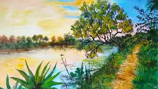 Acrylic Painting on Natural landscape |   realistic sunset painting |