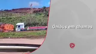 Ônibus pega fogo na BR-381 com 47 passageiros