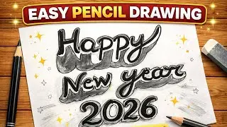 Happy New Year 2026 Pencil Drawing | New Year Calligraphy on White Paper | Easy Drawing