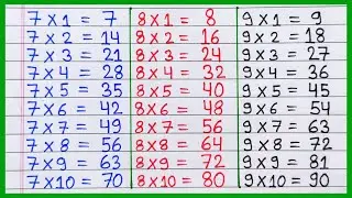 Learn Table of 7, 8 and 9 | 7 ka table | 8 ka table | 9 ka table | table of 8 | table of 9