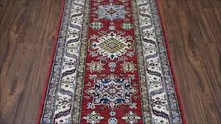 Red Super Kazak Geometric Design XL Runner Pure Wool Hand-Knotted Oriental Rug254085