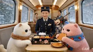 Cute Kittens on Vacation - Lost in Tokyo - Japanese Luxury Train Food Adventure | Ghibli Style