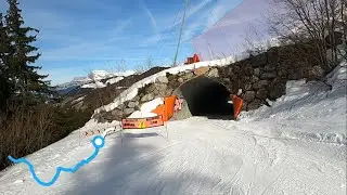 GoPro HD POV Skiing BLUE PRE ROSSET with TUNNEL - MEGEVE Ski Resort - Feb 2024