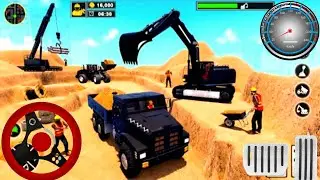 Excavator &drilling bulldozer drill road - road construction game -loader truck sand through on road