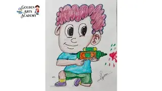 Boy playing with water gun vector image on vectorstock / holi drawing for beginners / Holi drawing