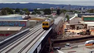Construction of the Outer Harbor rail overpass and first train