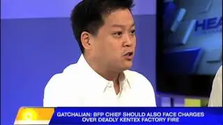 Gatchalian wants BFP chief to face raps over Kentex fire