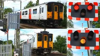 Class 317s at Speed at Spellbrook Level Crossing, Hertfordshire