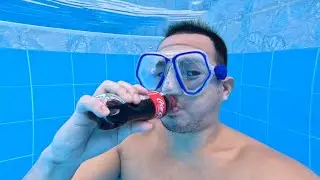 drink and burp Coke underwater