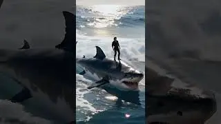 Standing On A Giant Shark?! 😱🌊 #satisfying #aiart #aivideo
