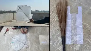 Momi Lafafa kite Making With Broom Stick - Shopper kite Flying Test - Kite Craft - diy - Tarzan kite