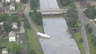 Aerial footage of I-94 flooding on June 28, 2021