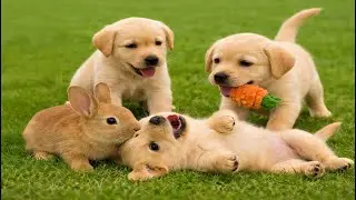 🐶🌿 Lovely Puppies Playing with Their Caring Mom on Green Grass | Sweet Dog Sounds