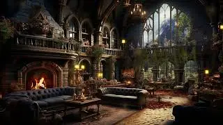 Gothic Castle Living Room 🕯 Crackling Fireplace for Study, Work & Relaxation | Velvet Moon Sanctuary