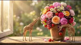 Two Tiny Giraffes Exploring an Overflowing Window Garden | Relaxing ASMR No Music