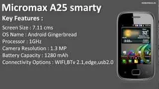 Micromax A25 Smarty Mobile Price and Specifications