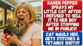KAREN PEPPER SPRAYS MY CAT AFTER I REFUSED TO SELL IT TO HER BOY! GETS SCRATCHED, BITTEN & STITCHED!