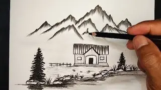 How to draw landscape scenery drawing | Learn to draw beautiful landscape with pen