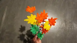Maple leaf (3 colors : Green, orange and yellow) /idea for fall / craft idea from pipe cleaner 