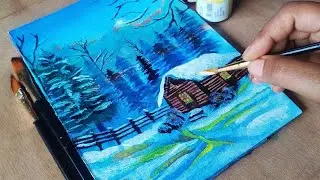How to Draw a Cottage in Winter || Acrylic Painting Step by Step for Beginners