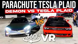 [360 VR] Tesla Model S Plaid vs Dodge Demon DRAG RACING *UNEDITED* | Demonology