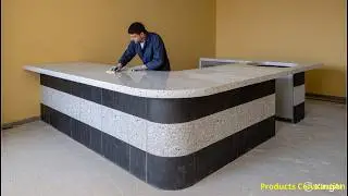 Unique Modular Kitchen design | Modern Curved Countertop Made From Natural Stone Polished Concrete