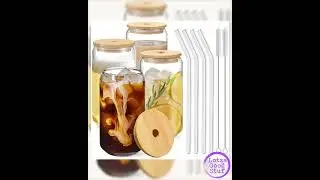 16oz Can Shaped Glasses with Bamboo Lids and Glass Straw 4pc