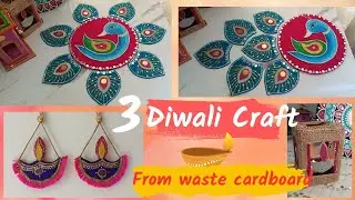 3 Diwali Craft from waste cardboard #Reusable Peacock Rangoli #Door hanging #Diwali Lantern 🏮 diy
