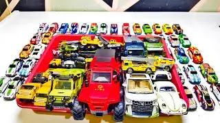Box Full of model cars : Porsche, Tesla, Peugeot, Volvo, Close-up toy car review Tomica #4k