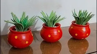 Handmade painted clay pots, home decor plant pots, acrylic painting 