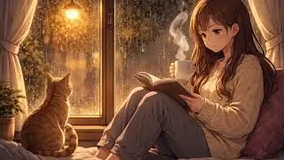 Cozy Rainy Night ☕🐱 Calm Background Music for Study, Coffee & Relax | Friday Songs