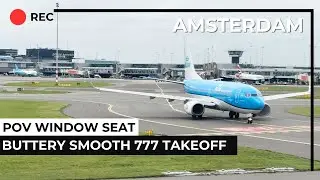 ✈ POV Takeoff from Amsterdam AMS | KLM Boeing 777 Window Seat View - Schiphol Airport Departure 4K