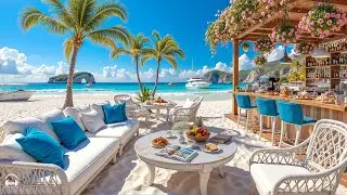 Happy Bossa Nova Jazz & Ocean Wave Sounds at Seaside Coffee Shop Ambience for Uplifting Your Moods