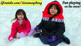 Fun Family Adventures: Hulyan and Maya's Winter Snow Playtime! Snow Sleds, Snow Man, Etc...