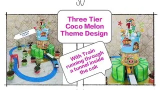 Tutorial...3 Tier 4 kg Coco Melon Theme  with Train running through a tunnel inside the cake #like