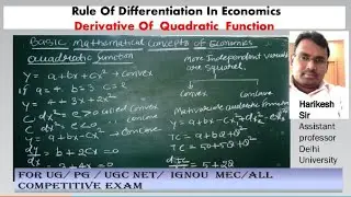 Basic mathematical concept of economics / quadratic functions /  derivative . Of economics