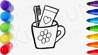 Cute  toothpast and Brush 🖌️ 🪥 Drawing, painting & Coloring For Kids Toddlers_ Pintustudypark