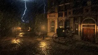 Victorian London Thunderstorm: Rain,Horses, Bells, Walking on Cobblestone