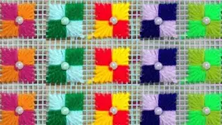 New plastic canvas hand fan filling design || Plastic Net embroidery Design no.5