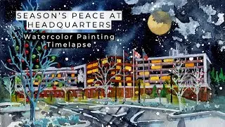 RCMP Headquarters at Christmas Watercolor Painting Timelapse: 