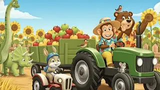Farmer Monkey Drives Tractor Moving , Cows, Dinosaurs: Monkey Tractor🐒🚜
