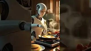 AI Robot Cooking Breakfast #robot #shorts #cute  #robotai #FutureKitchen #aivideo #robothumanoid
