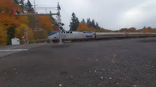Amtrak Cascades train 🚆with baggage car going thru Castle 🏰 rock 🪨, WA northbound on Oct 28 2025
