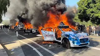 LA Riots: Waymo Vehicles Destroyed, Set on Fire in Downtown Los Angeles