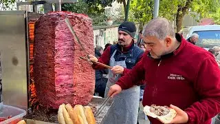 Шеф-повар рынка готовит захватывающий донер-кебаб на свежем воздухе для длинной очереди!